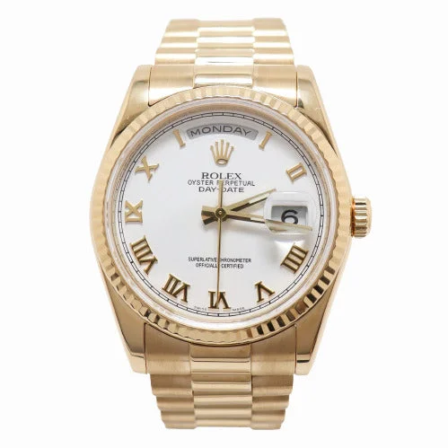 professional-grade smartwatch for athletes-Rolex Day-Date Yellow Gold 36mm White Roman Dial Watch Reference #118238