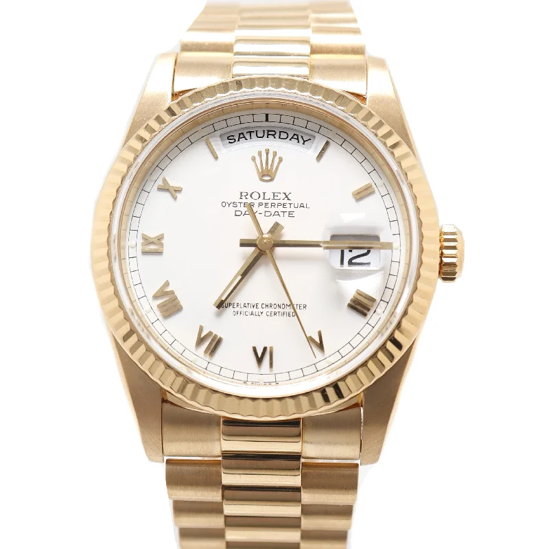 smartwatch with Bluetooth calling feature-Rolex Day Date Yellow Gold 36mm White Roman Dial Watch Reference# 18238