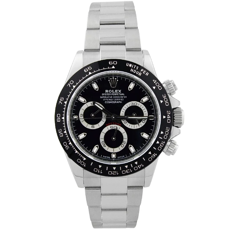 smartwatch with adjustable fitness goals-Rolex Daytona Stainless Steel 40mm Black Chronograph Dial Watch Reference #: 116500LN