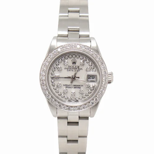 smartwatch with stress-free workout mode-Rolex Ladies Date 26mm Stainless Steel Custom White MOP Diamond Dial Watch #69160