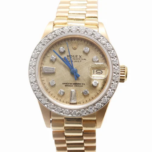 smartwatch with heart rate tracking-Rolex Ladies Datejust 26mm all 18k Yellow Gold Case, Custom Champagne Diamond Dial Watch Reference# 6917