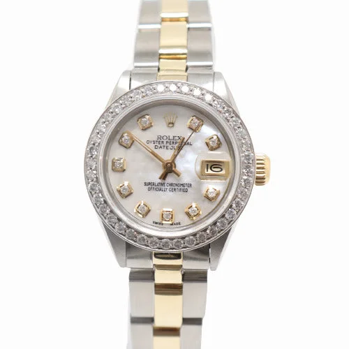 smartwatch with health and fitness apps-Rolex Ladies Datejust 26mm Yellow Gold & Stainless Steel 26mm Custom White MOP Diamond Dial Watch Reference# 6917