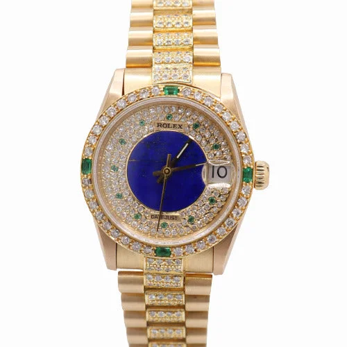 solar-powered fitness watches-Rolex Ladies Datejust 31mm, 18k Yellow gold, Iced Out, Custom Pave Lapis Dial Reference# 68278