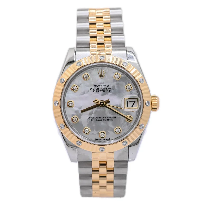 digital watches with world time function-Rolex Ladies Datejust 31mm FACTORY Two Tone MOP Diamond Dial Watch Reference #: 178313