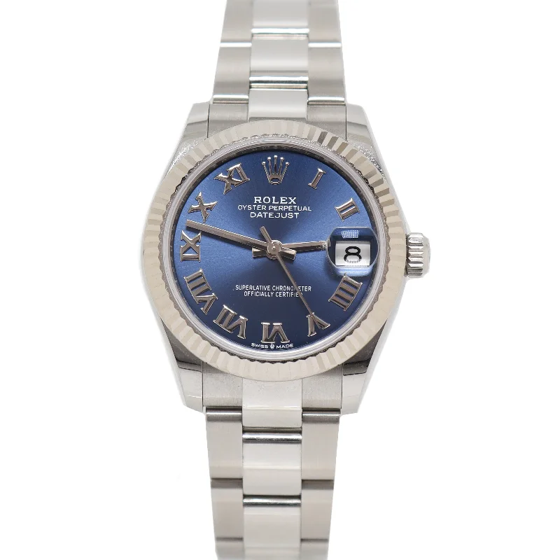 smartwatch with multiple alarm settings-Rolex Ladies Datejust Stainless Steel 31mm Blue Roman Dial Watch Reference# 278274