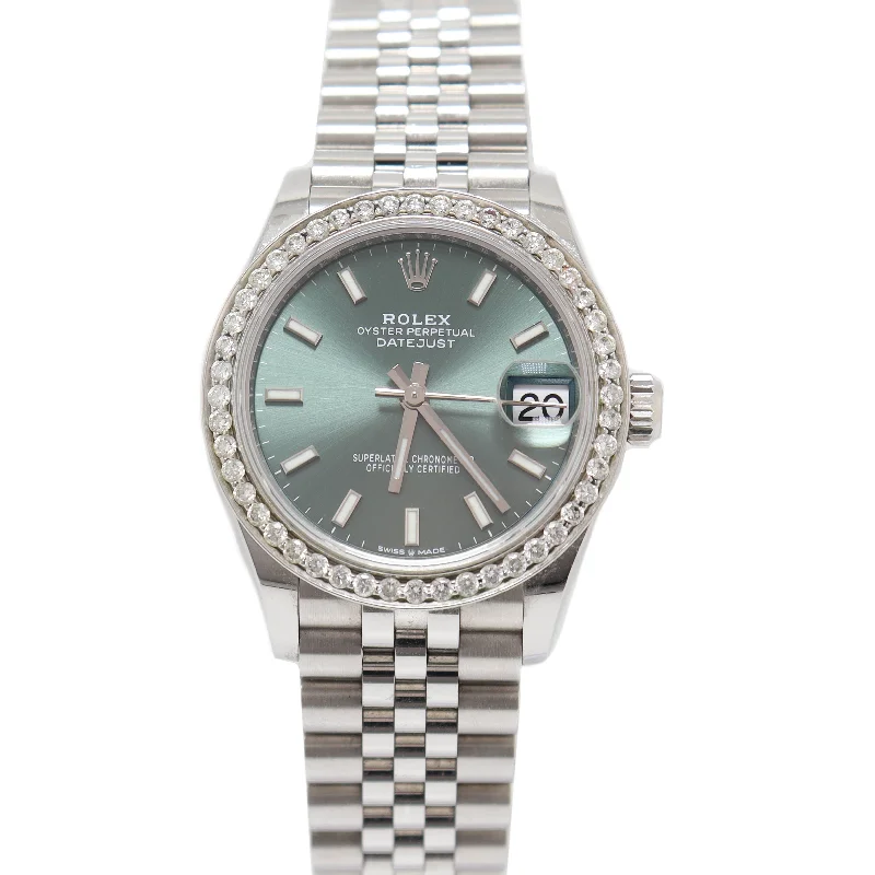 smartwatch with sleep cycle analysis-Rolex Ladies Datejust Stainless Steel 31mm Mint Green Stick Dial Watch Reference# 278274