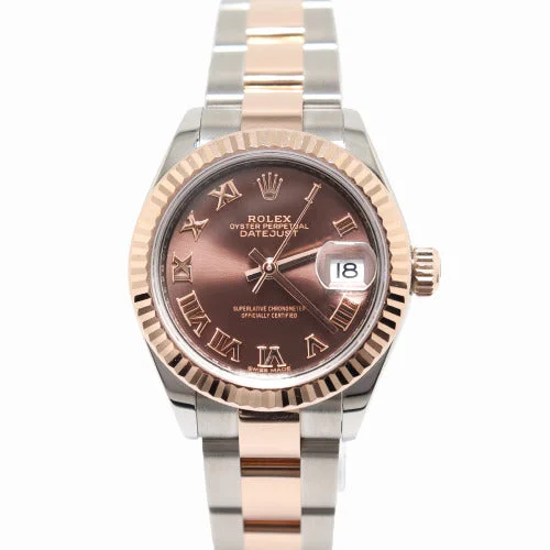 automatic chronograph watches with stopwatch-Rolex Ladies Datejust Two Tone Everose Gold and Stainless Steel 28mm Chocolate Dial Watch Reference# 279171