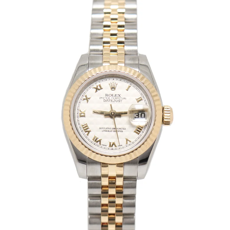 smartwatch with advanced motion tracking-Rolex Ladies Datejust Yellow Gold and Stainless Steel 26mm Ivory Pyramid Roman Dial Reference# 179173