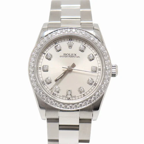 smartwatch with pulse rate analysis-Rolex Ladies Oyster Perpetual Stainless Steel 31mm Custom Silver Diamond Dial Reference# 77014