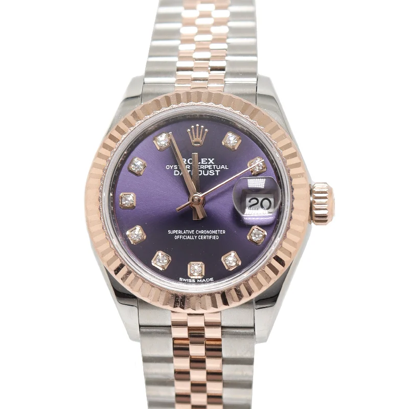 smartwatch with multi-sport functionality-Rolex Ladies Datejust Everose & Stainless Steel 28m Purple Diamond Dial Watch Reference# 279171