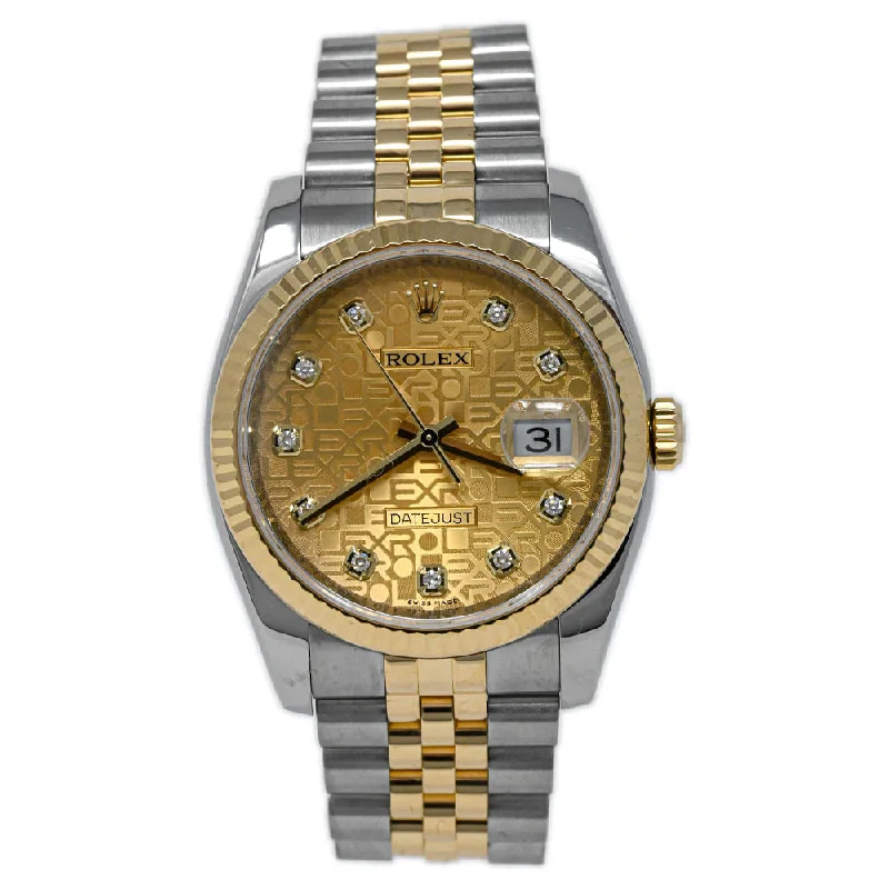 smartwatch with heart rate variability monitor-Rolex Men's Datejust 18K Yellow Gold & Steel 36mm Champagne "Jubilee Design" Diamond Dial Watch Reference #: 116233