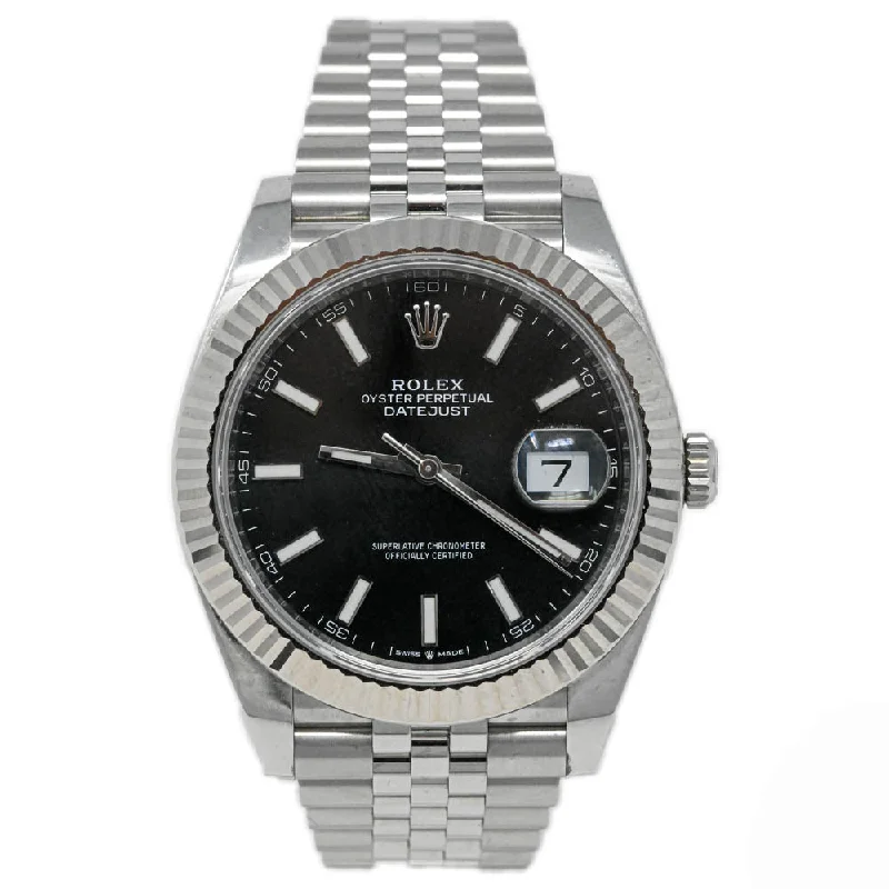 digital sports watches with GPS-Rolex Men's Datejust 41 Stainless Steel 41mm Black Stick Dial Watch Reference #: 126334