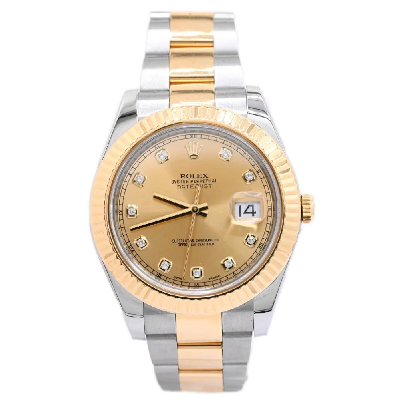 vintage mechanical diving watches-Rolex Men's Datejust II 18K Yellow Gold & Steel 41mm Champagne Diamond Dial Watch Reference #: 116333