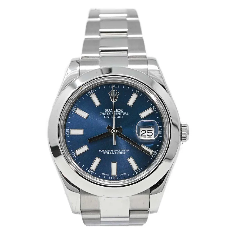 smartwatch with advanced workout metrics-Rolex Men's Datejust II Stainless Steel 41mm Blue Stick Dial Watch Ref 116300