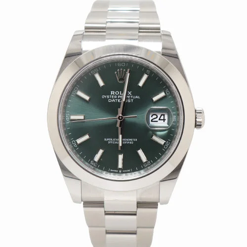 military-style digital watches-Rolex Men's Datejust Stainless Steel 41mm Mint Green Stick Dial Watch Reference# 126300