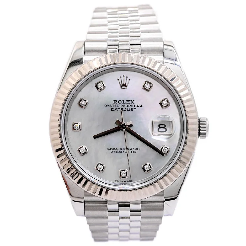 stylish casual sport wristwatches-Rolex Men's Datejust Stainless Steel 41mm White MOP Diamond Dial Watch Reference #: 126334