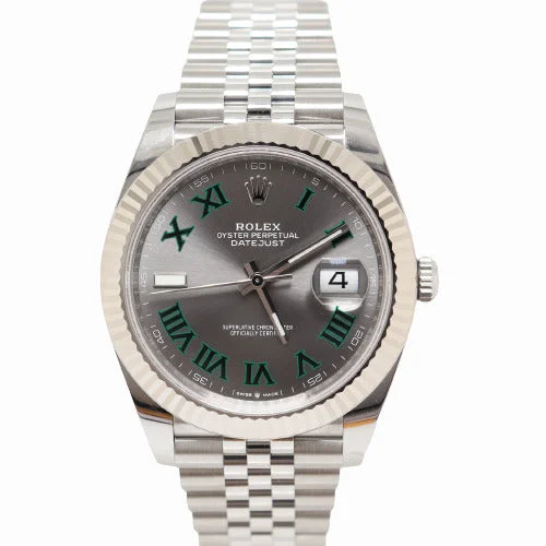 men's leather band wristwatches-Rolex Mens Datejust Stainless Steel 41mm Wimbledon Dial Watch Reference# 126334