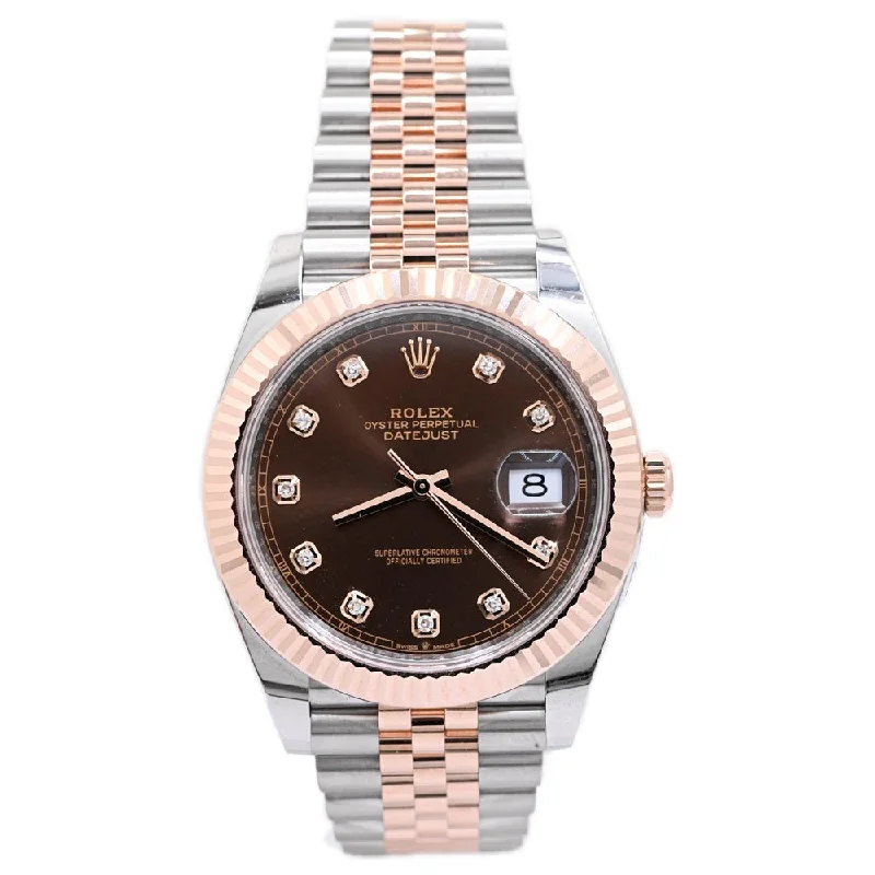 smartwatch with real-time GPS updates-Rolex Men's Datejust Two Tone Rose Gold and Stainless Steel 41mm Chocolate Diamond Dial Watch Reference #: 126331