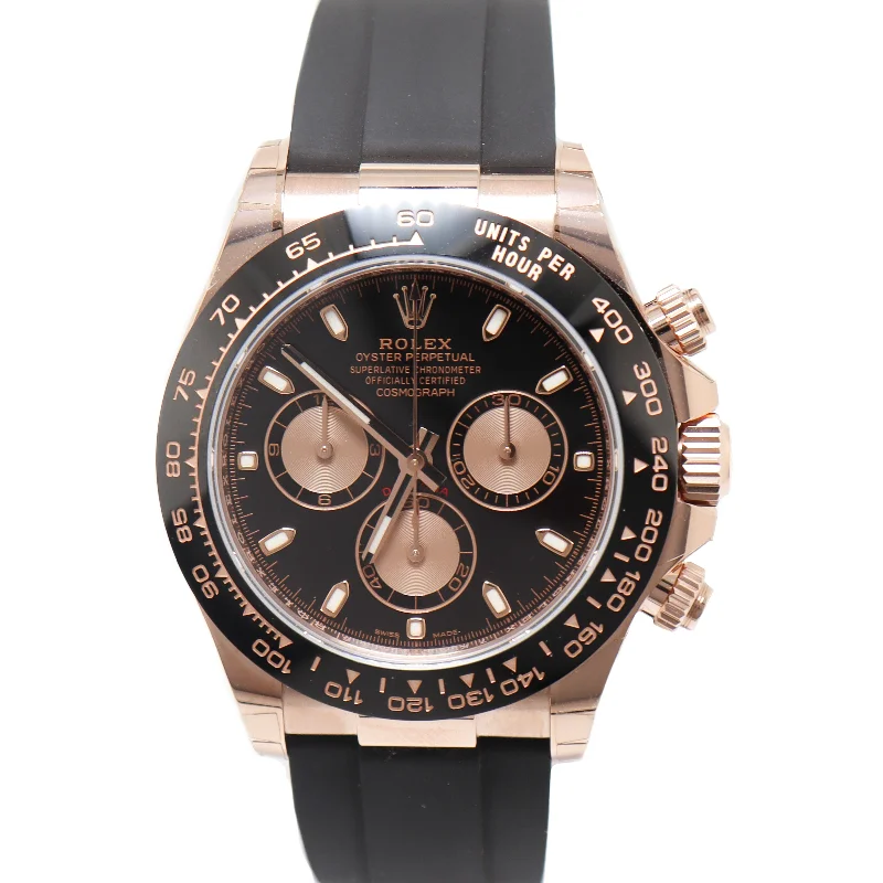 solar-powered outdoor adventure watches-Rolex Mens Daytona 18ct Everose Gold Black Chronograph Dial Watch Reference# 116515