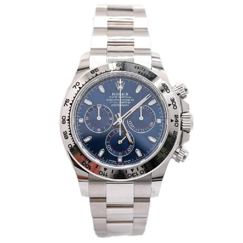 smartwatch with heart health monitoring-Rolex Men's Daytona 18K White Gold 40mm Blue Chronograph Dial Watch Reference #: 116509