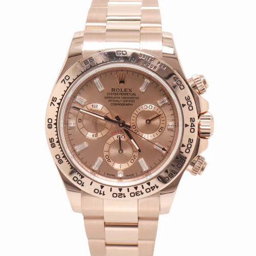 smartwatch with wrist-based glucose monitoring-Rolex Mens Daytona Everose Gold 40mm Everose Baguette Diamond Dial Watch Reference# 116500