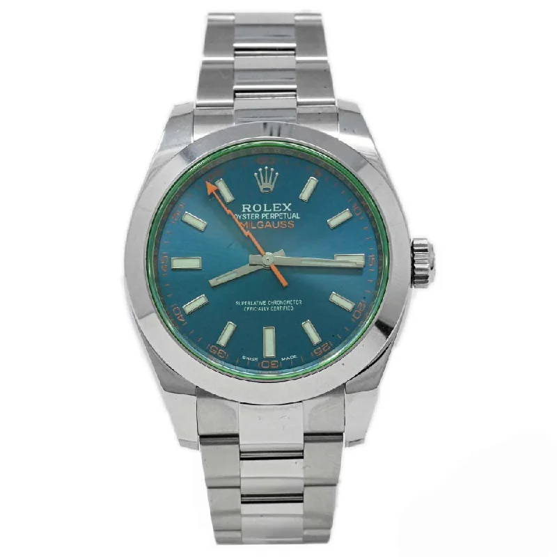 smartwatch with workout efficiency tracking-Rolex Men's Milgauss Stainless Steel 40mm Z-Blue Stick Dial Watch Reference #: 116400GV