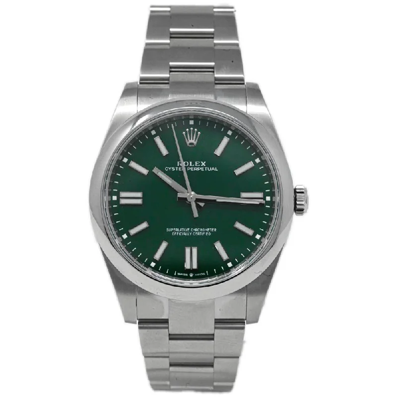 smartwatch with heart health monitoring-Rolex Men's Oyster Perpetual Stainless Steel 41mm Forrest Green Stick Dial Watch Reference #: 124300