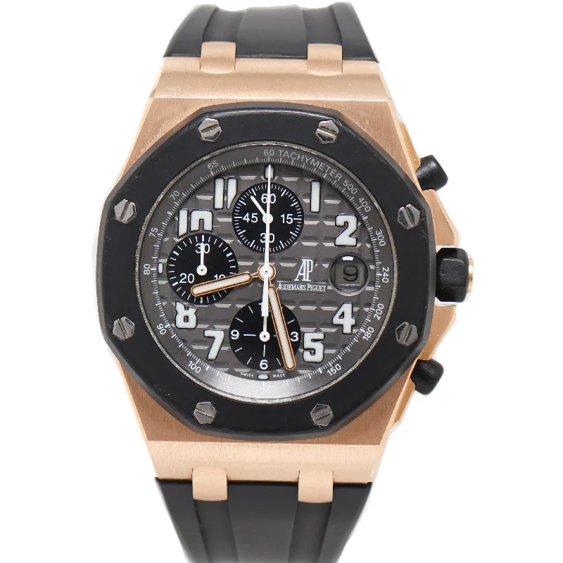 smartwatch with heart rate tracking-Audemars Piguet Mens Royal Oak Offshore Rose Gold 42mm Anthracite Chronograph Dial Watch Reference# 25940OK.OO.D002CA.02