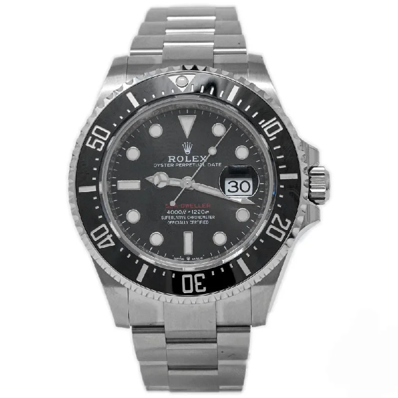 elegant analog wristwatches for women-Rolex Men's Sea-Dweller Stainless Steel 43mm Black Dot Dial Watch Reference #: 126600