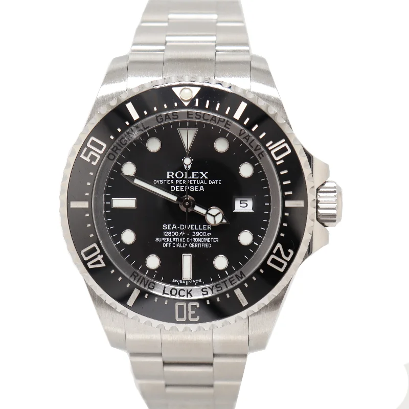 classic mechanical wristwatches for men-Rolex Mens SeaDweller Stainless Steel Black Dot Dial Watch Reference# 116660