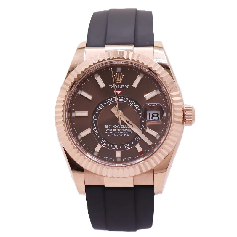 stylish ladies' smartwatch designs-Rolex Men's Sky-Dweller 18K Rose Gold 42mm Chocolate Stick Dial Watch Ref #326235