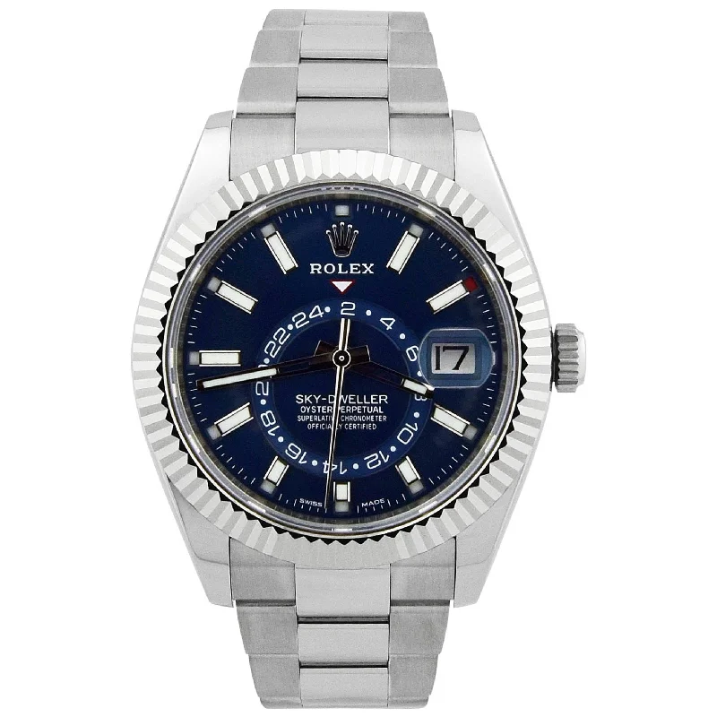 smartwatch with health and fitness apps-Rolex Men's Sky-Dweller Stainless Steel 42mm Blue Stick Dial Watch Reference #: 326934