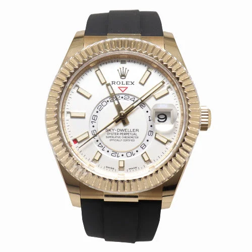 smartwatch with built-in compass-Rolex Men's Sky-Dweller Yellow Gold 42mm White Stick Dial Watch Reference# 326238