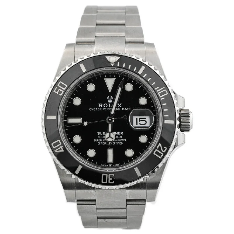 smartwatch with blood glucose monitoring-Rolex Mens Submariner 41mm Stainless Steel Black Dot Dial Watch Reference #: 126610LN