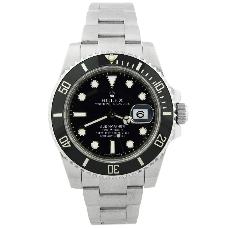 professional-grade diving wristwatches-Rolex Men's Submariner Date Stainless Steel 40mm Black Dot Dial Watch Reference #: 116610LN