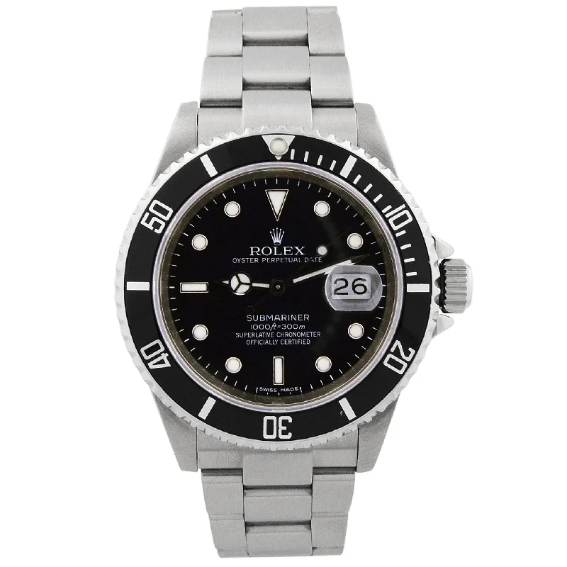 smartwatch with altitude and pressure sensor-Rolex Men's Submariner Date Stainless Steel 40mm Black Dot Dial Watch Reference# 16610