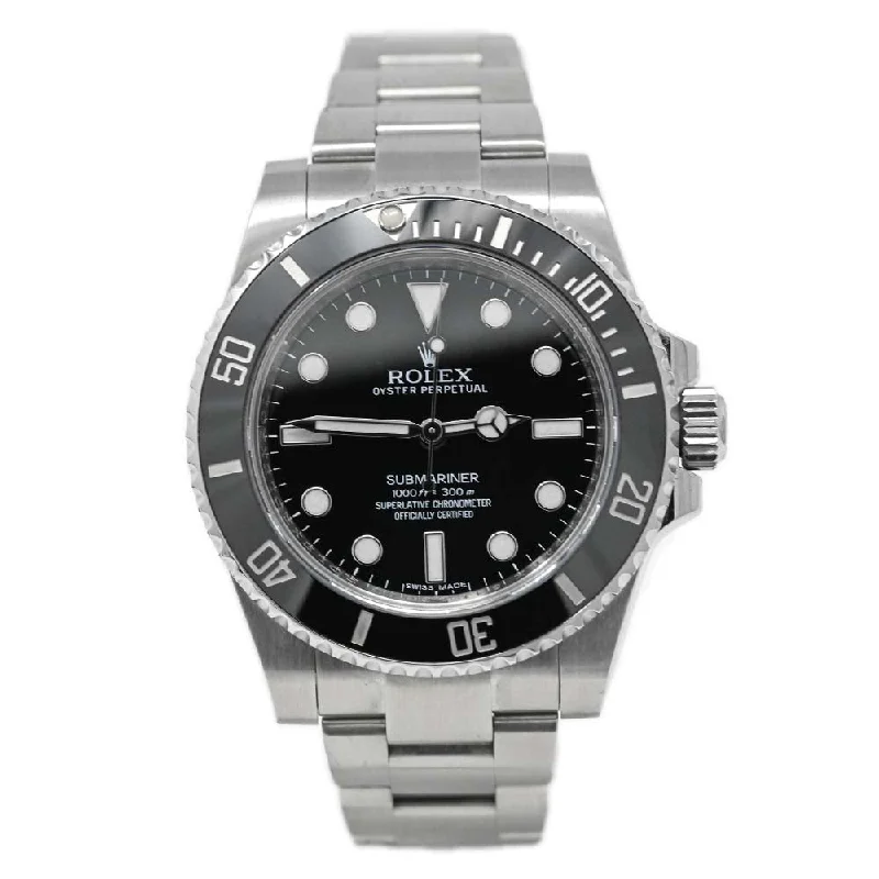 titanium case digital watches-Rolex Men's Submariner No Date Stainless Steel 40mm Black Dot Dial Watch Reference #: 114060