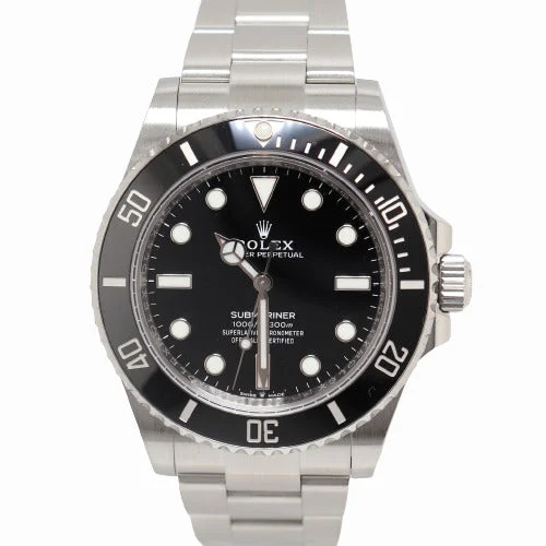 solar-powered diving watches-Rolex Men's Submariner No Date Stainless Steel 41mm Black Dot Dial Watch Reference #: 124060