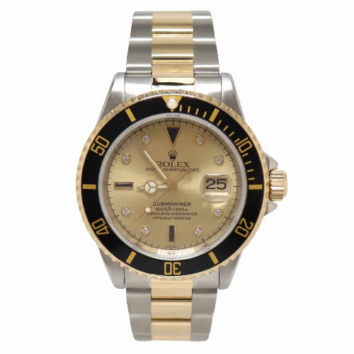 smartwatch with real-time fitness tracking-Rolex Men's Submariner Two Tone Yellow Gold and Stainless Steel 40mm Factory Champagne Serti Dial Watch Reference #16613