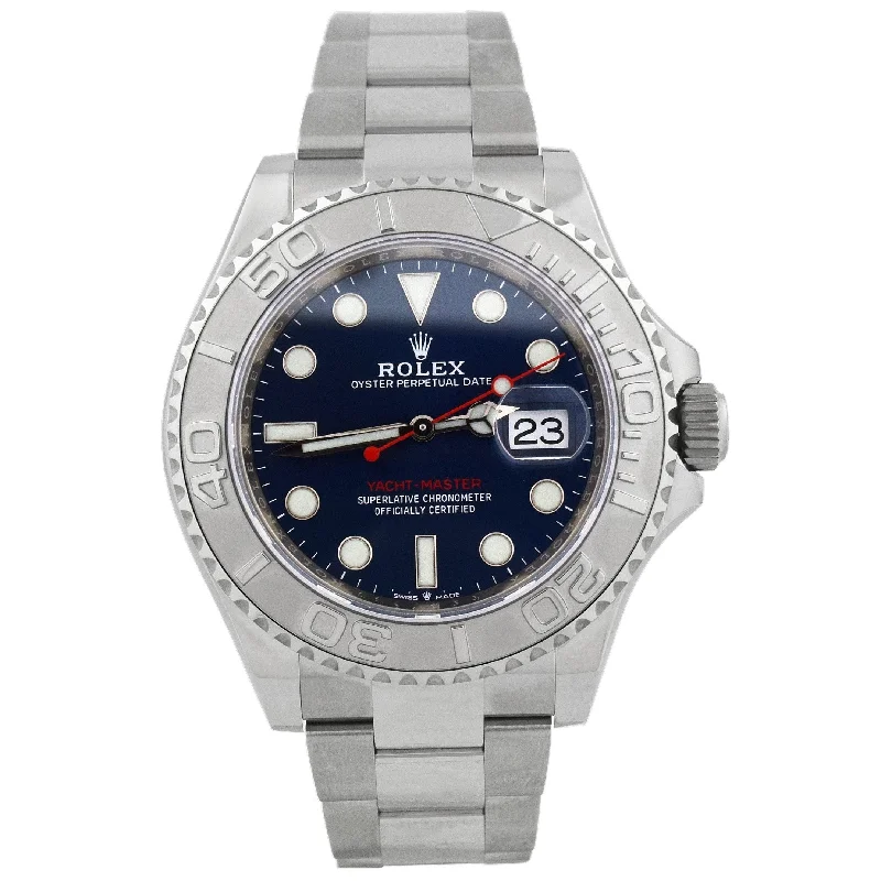 luxury diving watches with deep water resistance-Rolex Men's Yacht-Master Stainless Steel & Platinum 40mm Blue Dot Dial Watch Reference #: 126622