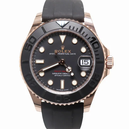 men's leather band wristwatches-Rolex Yachtmaster 37mm Black Dial Watch Reference# 268655