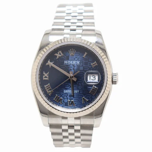 luxury automatic timepieces for women-Rolex Datejust 36mm Stainless Blue Roman Jubilee Dial Watch Reference# 116234