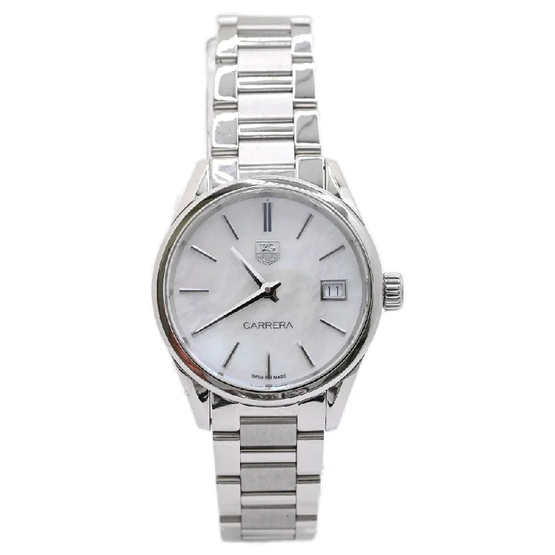 automatic GMT wristwatches-Tag Heuer Ladies Carrera Stainless Steel 32mm White MOP Stick Dial Watch Ref# WAR1311.BA0778