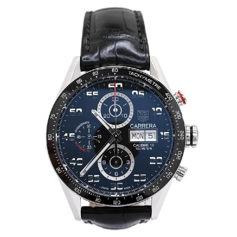 classic stainless steel automatic watches-Tag Heuer Men's Carrera Stainless Steel 43MM Black Chronograph Dial Watch Reference #: CV2A1R.RQH5747