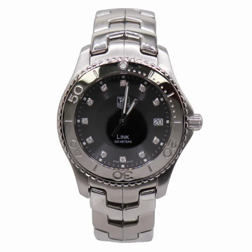 classic quartz timepieces with sport functionality-TAG Heuer Men's Link Stainless Steel 39mm Black Diamond Dial Watch Reference #wj1113.ba0575