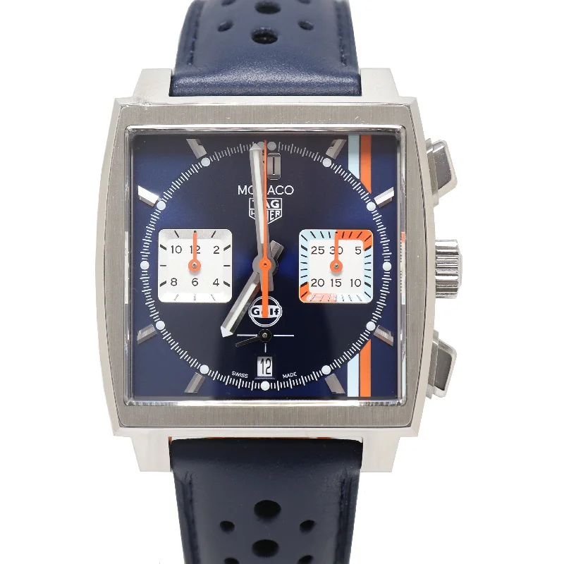 smartwatch with advanced hydration reminders-Tag Heuer Monaco X Gulf Stainless Steel 39mm Sunray Brushed Dial Watch Reference# CBL2115.FC6494