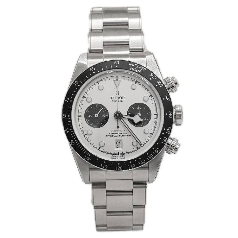 solar-powered fitness watches-Tudor Men's Black Bay Chrono Stainless Steel 41mm White Chronograph Dial Watch Reference #: 79360N