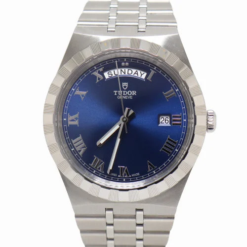 solar-powered digital smartwatches-Tudor Men's Royal Stainless Steel 41mm Blue Roman Dial Watch Reference# 28600