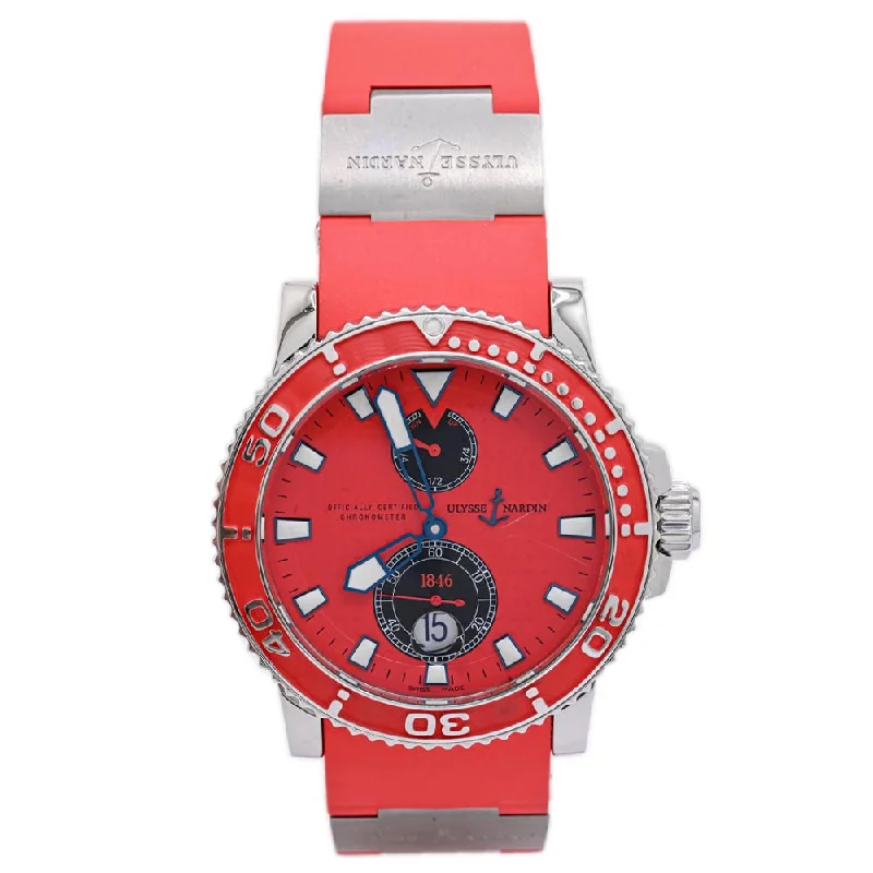 luxury titanium sport watches-Ulysse Nardin Men's Maxi Marine Diver Stainless Steel 43mm Red Dial Watch Reference #: 263-33-3-96