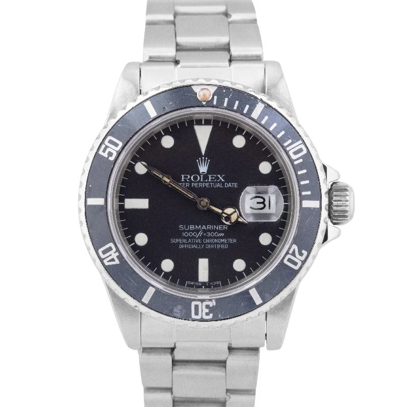 leather strap smartwatches-1984 Rolex Submariner Date MATTE DIAL 16800 40mm Steel Oyster Automatic Watch